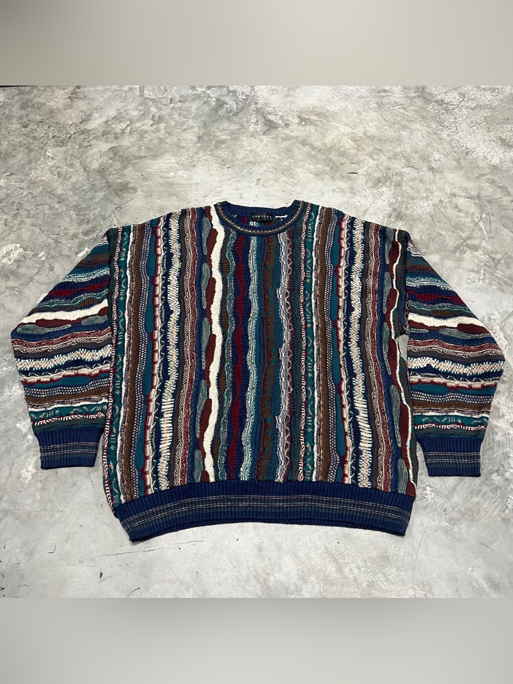 Vintage Coogi Style Sweater Mens Size XL Context Multicolor Cosby 3D Knit Chunky
